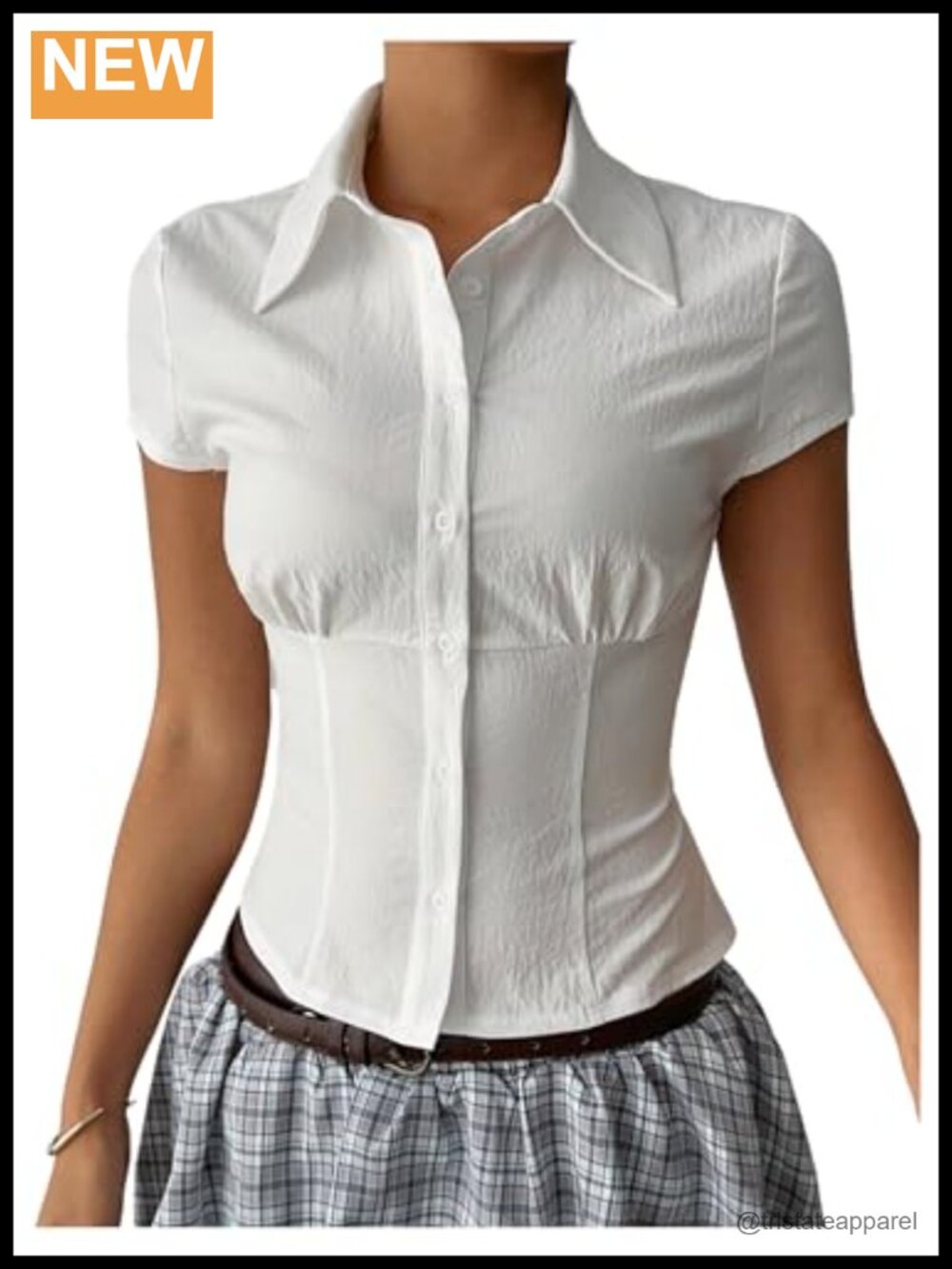 Women's Cap Sleeve Button Down Work Blouse Slim Fit Polyester